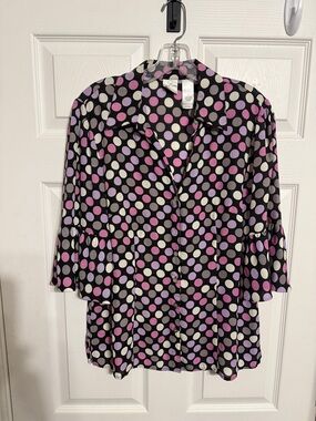 Emma James Black Button-Up Blouse with Pink & Cream Polka Dots
